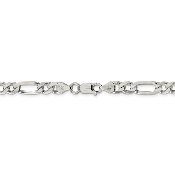 6.75mm Sterling Silver Solid Figaro Chain Bracelet, 9 Inch